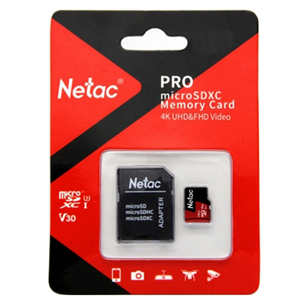 Карта памяти Netac P500 Extreme Pro MicroSDHC 256Gb UHS-I U3 V30 100 Мб/с с адаптером SD