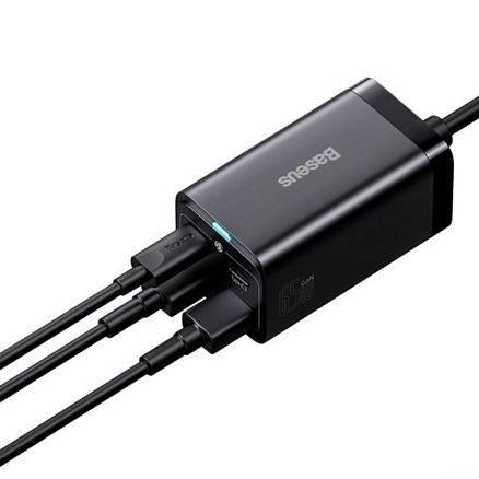 Зарядное устройство сетевое с двумя USB и двумя Type-C входами 3А 65W с кабелем Baseus GaN3 Pro (быстрая зарядка QC 4.0, 3.0, PD) черное