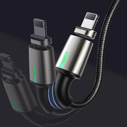 Кабель USB - MicroUSB, Lightning, Type-C 1 м 3А со сменными штекерами магнитный плетеный Baseus Zinc черный