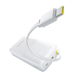 Внешний аккумулятор Baseus Bipow 2 Digital с встроенным кабелем Type-C 20000мАч (USB, Type-C, быстрая зарядка PD, QC, ток 2.4А, 20Вт) белый