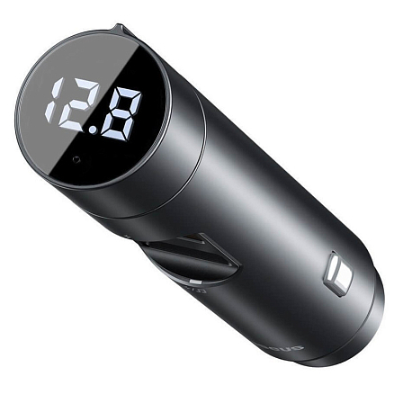 FM модулятор (трансмиттер) автомобильный Baseus Energy Column с громкой связью и двумя USB (3.1A) для зарядки темно-серый