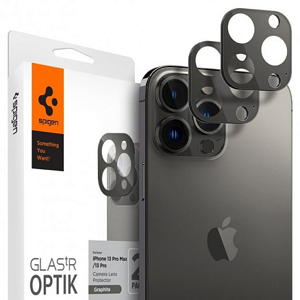 Защитное стекло на камеру для iPhone 13 Pro, 13 Pro Max Spigen Optik.TR черное 2 шт.