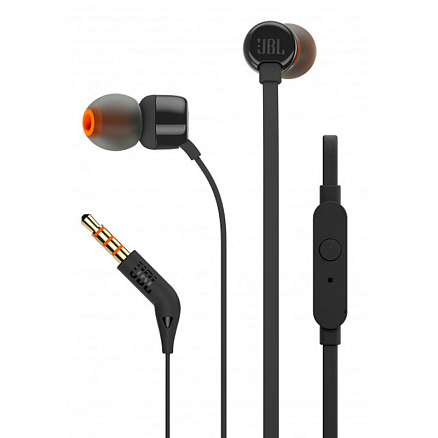 Наушники JBL Tune 110 вакуумные с микрофоном и плоским проводом черные
