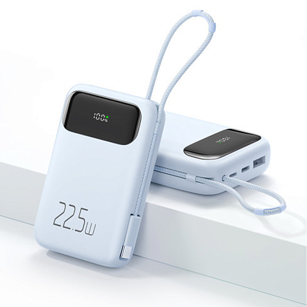 Внешний аккумулятор McDodo MC-3244 с встроенным кабелем Type-C 10000мАч (USB, Type-C, Lightning, 22.5 Вт) голубой