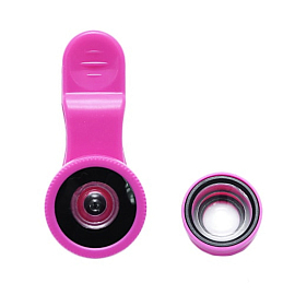 Объектив для телефона универсальный 3-в-1: Fisheye, Wide-Angle, Macro на прищепке фиолетовый