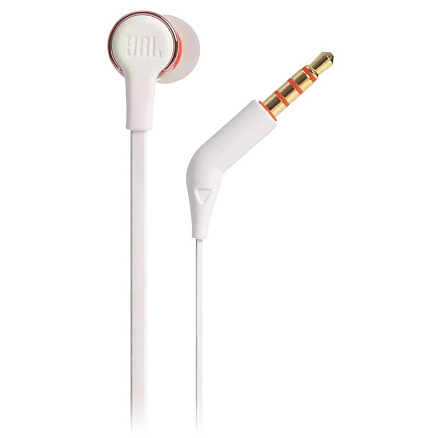 Наушники JBL Tune 210 вакуумные с микрофоном и плоским проводом белые с розовым золотом