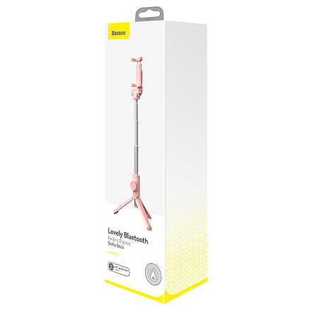 Монопод (палка для селфи) Bluetooth с кнопкой и треногой Baseus Lovely розовый