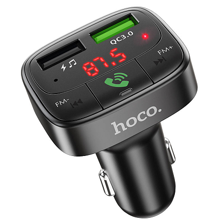 FM модулятор (трансмиттер) автомобильный с громкой связью и USB QC для зарядки Hoco E59 Promise черный
