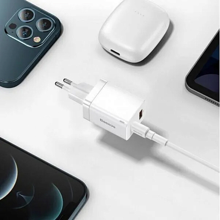 Зарядное устройство сетевое с USB и Type-C 30W Baseus Super Si Pro (быстрая зарядка QC, PD) белое