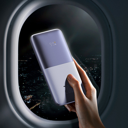 Внешний аккумулятор Baseus Bipow Pro Digital Overseas Edition с дисплеем 10000мАч (USB, Type-C, ток 3А, быстрая зарядка PD, QC 3.0, 20Вт) фиолетовый