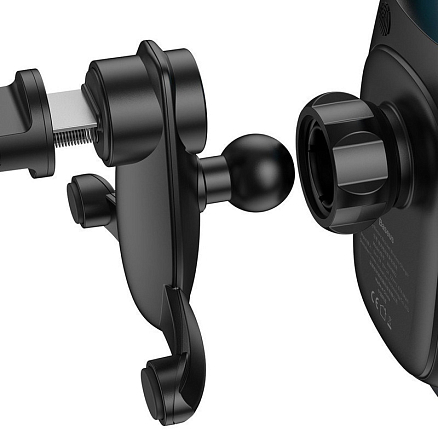 Держатель автомобильный в решетку обдува с беспроводной зарядкой (быстрая) и автоматическим зажимом Baseus Milky Way черный