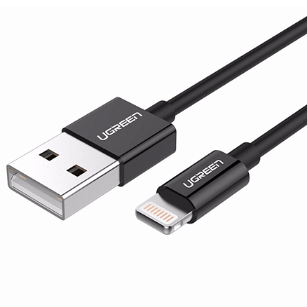 Кабель USB - Lightning для зарядки iPhone 2 м 2.4A MFi Ugreen US155 (быстрая зарядка) черный