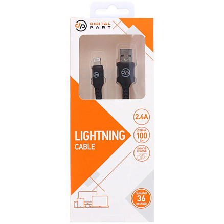 Кабель USB - Lightning для зарядки iPhone 1 м 2.4A Digitalpart LC-307 черный