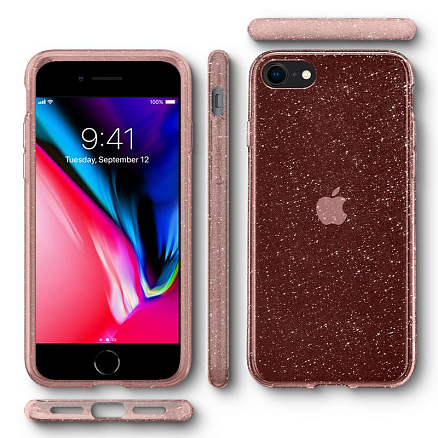 Чехол для iPhone 7, 8, SE 2020, SE 2022 гелевый ультратонкий Spigen Liquid Crystal Glitter прозрачный розовый