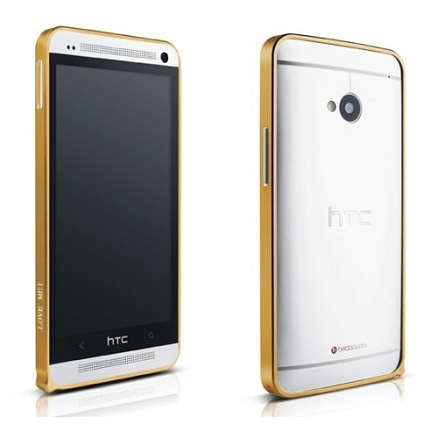 Чехол для HTC One Бампер алюминиевый ультратонкий Love Mei 0,6мм золотистый