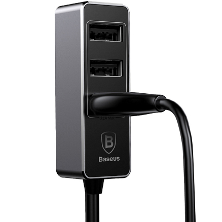 Зарядное устройство автомобильное с четырьмя USB входами 5.5А и кабелем 1,5 м Baseus Enjoy Together темно-серое
