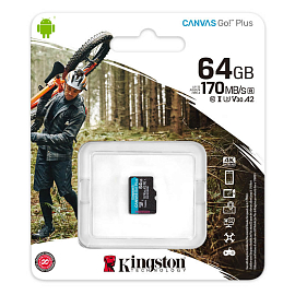 Карта памяти Kingston Canvas Go Plus MicroSDXC 64Gb UHS-I U3 V30 170 Мб/с