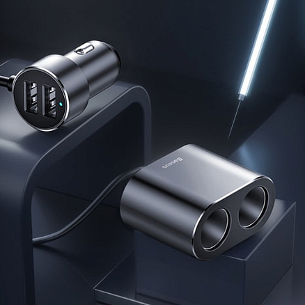 Зарядное устройство автомобильное с двумя USB входами 3.4A 17W Baseus CRDYQ-01 с разветвителем черное