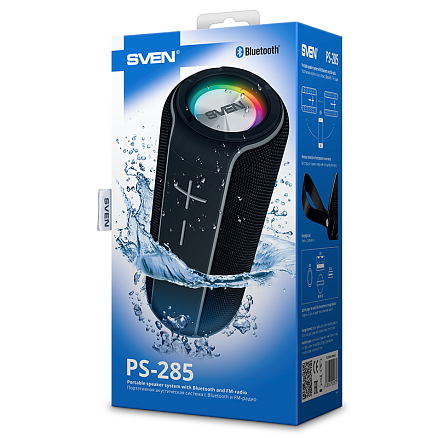 Портативная колонка Sven PS-285 с защитой от воды, подсветкой, FM-радио, USB и поддержкой MicroSD карт черная