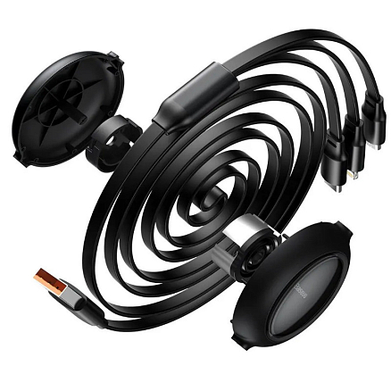 Кабель USB - MicroUSB, Lightning, Type-C для зарядки 1,2 м 3.5А плоский Baseus Bright Mirror черный