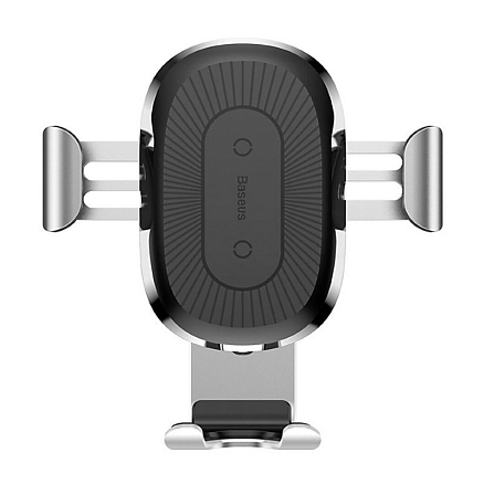 Держатель автомобильный в решетку обдува с беспроводной зарядкой (быстрая) и гравитационным зажимом Baseus Gravity серебристый