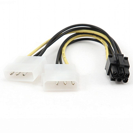 Кабель 2 х Molex 3 pin - PCIe 6 pin для подключения видеокарт длина 15 см Gembird CC-PSU-6