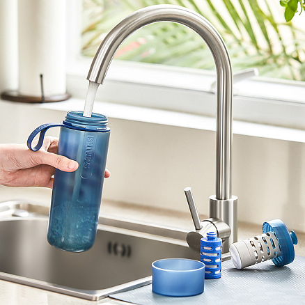 Бутылка для воды спортивная с фильтром Philips GoZero Fitness AWP2712 590 мл темно-синяя