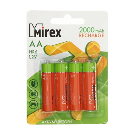 Аккумуляторы AA (пальчиковые большие) Ni-Mh 2000мАч Mirex комплект 4 шт.