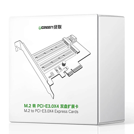 Адаптер PCI-E 3.0 - M.2 NVME, M.2 NGFF для SSD Ugreen CM302 черный