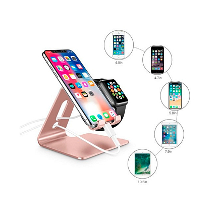 Подставка для телефона и Apple Watch Evolution PS105 металлическая розовое золото