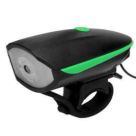 Велофара с электронным звонком 1 диод Cree T6 250 лм аккумуляторная HJ-7588 черно-зеленая