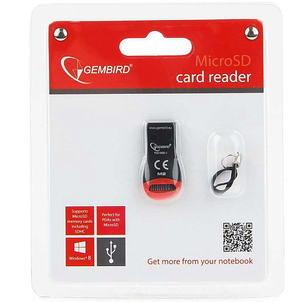 Картридер USB 2.0 для MicroSD Gembird FD2-MSD-1 черно-красный
