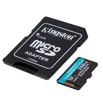 Карта памяти Kingston Canvas Go Plus MicroSDXC 256Gb UHS-I U3 V30 170 Мб/с с адаптером SD