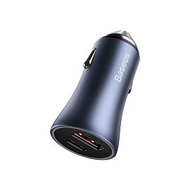 Зарядное устройство автомобильное с USB и Type-C входами 3A 40W Baseus Golden Contactor Pro темно-серое