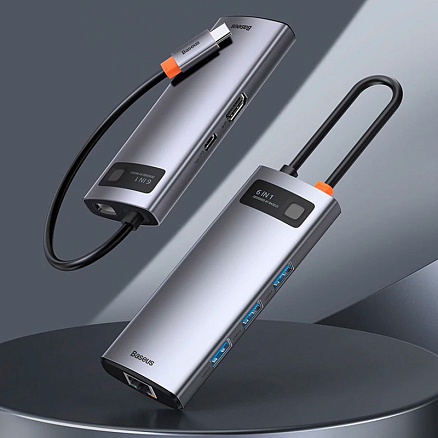 Хаб (разветвитель) Type-C - 3 х USB 3.0, HDMI 4K, Ethernet Baseus Metal Gleam серый