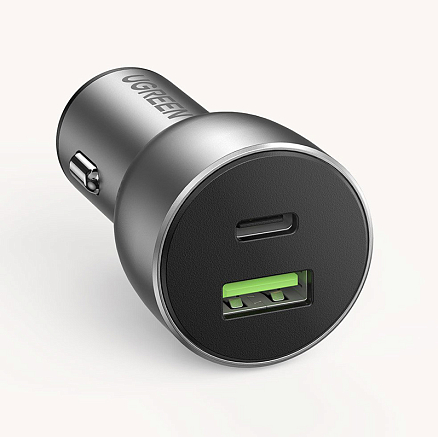 Зарядное устройство автомобильное с USB и Type-C входами 3A 42,5W Ugreen CD213 (быстрая зарядка PD 3.0, QC 3.0) серое