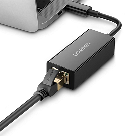 Переходник Type-C (Thunderbolt 3) - Gigabit Ethernet длина 7,5 см Ugreen US236 черный