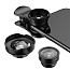 Объектив для телефона универсальный 3-в-1: Fisheye, Wide-Angle, Macro на прищепке Baseus Magic Camera черный