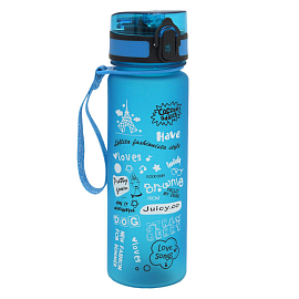 Бутылка для воды спортивная с трубочкой и шкалой Graffiti 500 мл синяя