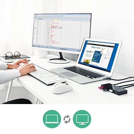 USB 2.0 переключатель 2x4 порта (2 USB входа на 4 USB выхода) Ugreen US216 черный