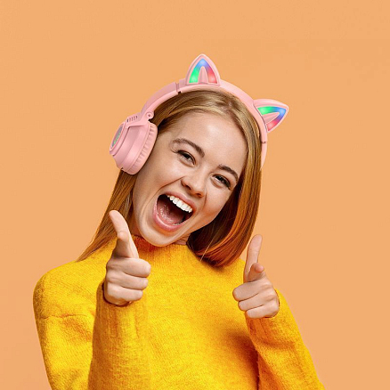 Наушники для детей беспроводные Bluetooth Borofone BO18 накладные складные розовые