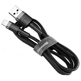 Кабель USB - Lightning для зарядки 3 м 2А плетеный Baseus Cafule черно-серый