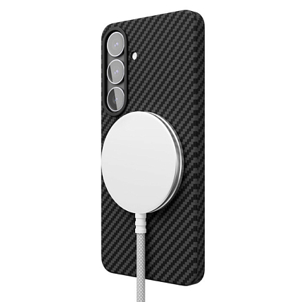 Чехол для Samsung Galaxy S25 кевларовый тонкий VLP Kevlar MagSafe черный