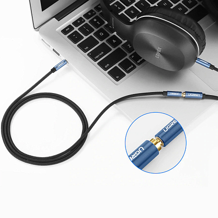 Кабель-удлинитель 3,5 мм - 3,5 мм (папа - мама) с поддержкой микрофона 2 м Ugreen AV118 черный