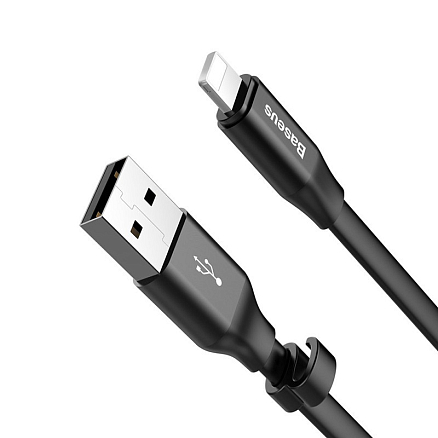 Кабель USB - Lightning для зарядки iPhone 23 см 2А плоский Baseus Portable черный