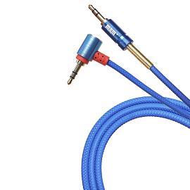 Кабель 3,5 мм - 3,5 мм угловой (стандартный аудио разъем) Aux 1 м плетеный Digitalpart AUX 3.5 мм рифленый синий