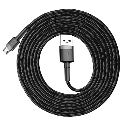 Кабель USB - MicroUSB для зарядки 2 м 1.5А плетеный Baseus Cafule черно-серый