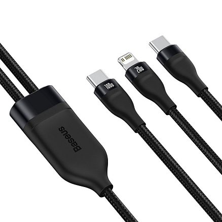 Кабель Type-C - Type-C 100W, Lightning 20W длина 1,2 плетеный Baseus Flash (быстрая зарядка) черный