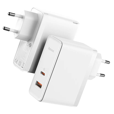 Зарядное устройство сетевое с USB и Type-C входами 100W Baseus GaN5 Pro (быстрая зарядка QC, PD) белое