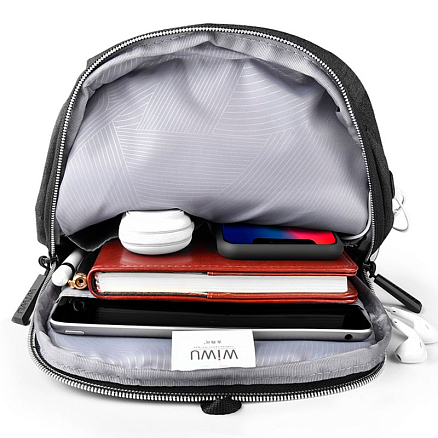 Рюкзак однолямочный WiWU Odyssey Cross Body с отделением для планшета и USB портом черный